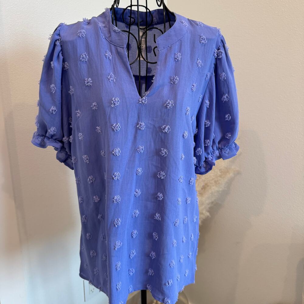 Blooming Jelly Boutique Purple Swiss Dot Chiffon Feminine Puff Sleeve Blouse-Med - Picture 3 of 7